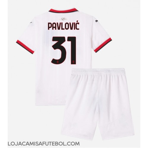 Camisa de Futebol AC Milan Strahinja Pavlovic #31 Equipamento Secundário Infantil 2024-25 Manga Curta (+ Calças curtas)